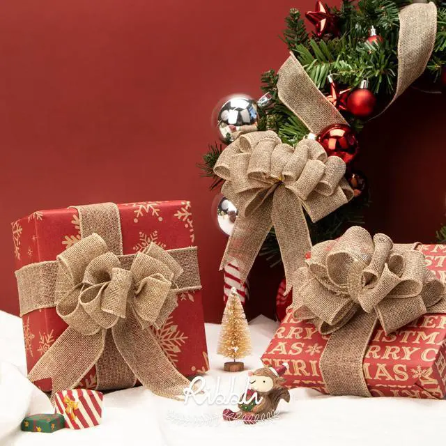 Alt view image 6 of 6 - Burlap Wired Edge Ribbon,1-1/2 Inch x 10 Yard,Natural,Solid for Big Bow,Wreath,Tree, Outdoor Decoration