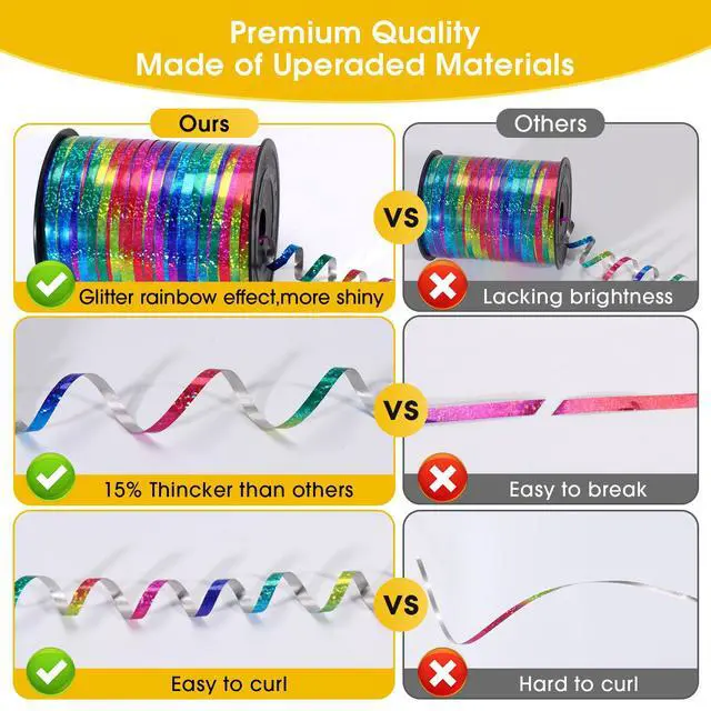 Alt view image 4 of 6 - 500 Yard Rainbow Ribbon Curling, Balloon Ribbon-Balloon String, Shiny Metallic Curly Roll for Gift Wrapping Ribbon for Wedding, Birthday Decoration, Baby Shower, Christmas