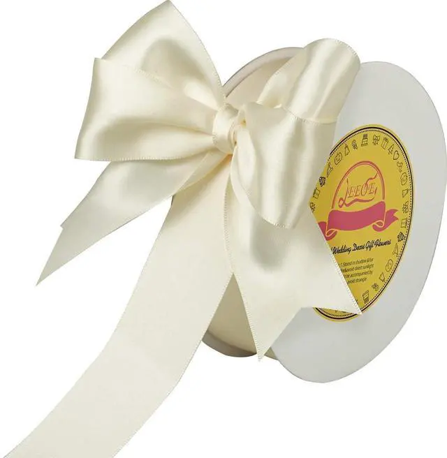 Main image of Double Face Continuous Ivory Satin Ribbon 1-1/2 Inch x 50 Yards Polyester Ivory Ribbon for Gift Wrapping Weddings Party Hair Bows Invitations Decorations and More