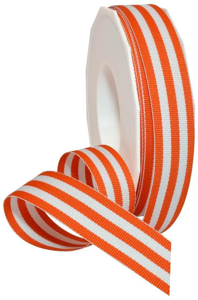 Main image of Striped Polyester Grosgrain Ribbon, Party Decorations, Gift Wrapping, Fun Patterns, 7/8" by 20 yd., Orange