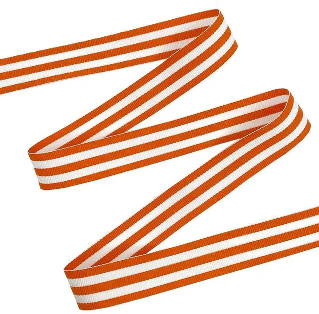 Alt view image 2 of 4 - Striped Polyester Grosgrain Ribbon, Party Decorations, Gift Wrapping, Fun Patterns, 7/8" by 20 yd., Orange