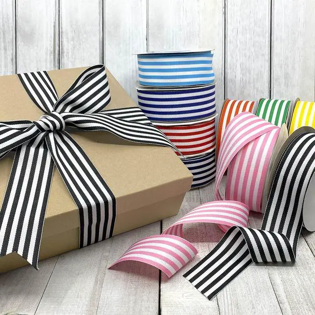 Alt view image 4 of 4 - Striped Polyester Grosgrain Ribbon, Party Decorations, Gift Wrapping, Fun Patterns, 7/8" by 20 yd., Orange