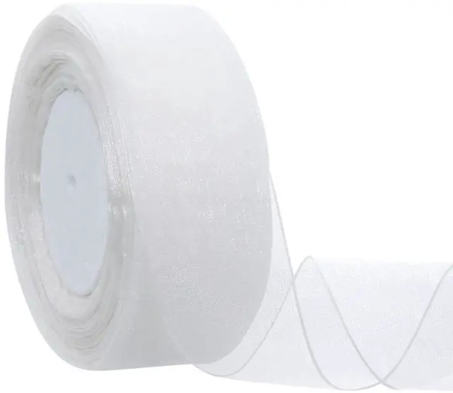 Main image of 1-1/2 Inch Sheer Organza Ribbon for Gift Wrapping, Party Decoration 50 Yards/Roll (White)