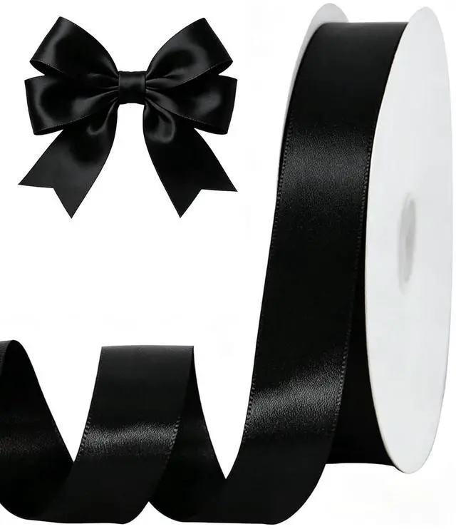 Main image of 1 Inch x 100yds Black Satin Ribbon for Crafts, Gift Wrapping | Solid Ribbon for Graduation Lei Making Hair Bows Making Halloween Wrap Wedding Invitation Card Christmas Valentine Decor