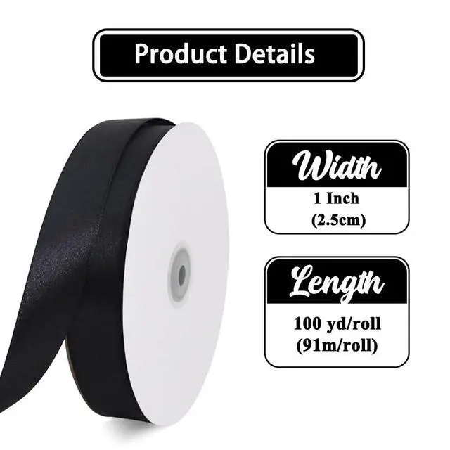 Alt view image 2 of 7 - 1 Inch x 100yds Black Satin Ribbon for Crafts, Gift Wrapping | Solid Ribbon for Graduation Lei Making Hair Bows Making Halloween Wrap Wedding Invitation Card Christmas Valentine Decor