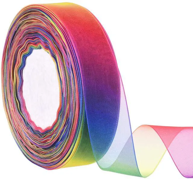Main image of Rainbow Sheer Organza Chiffon Ribbon for Gift Wrapping, Crafts, Party Decoration, 50 Yards (1 Inch)