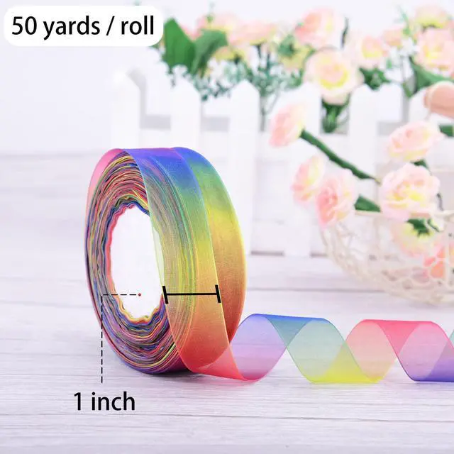 Alt view image 3 of 6 - Rainbow Sheer Organza Chiffon Ribbon for Gift Wrapping, Crafts, Party Decoration, 50 Yards (1 Inch)