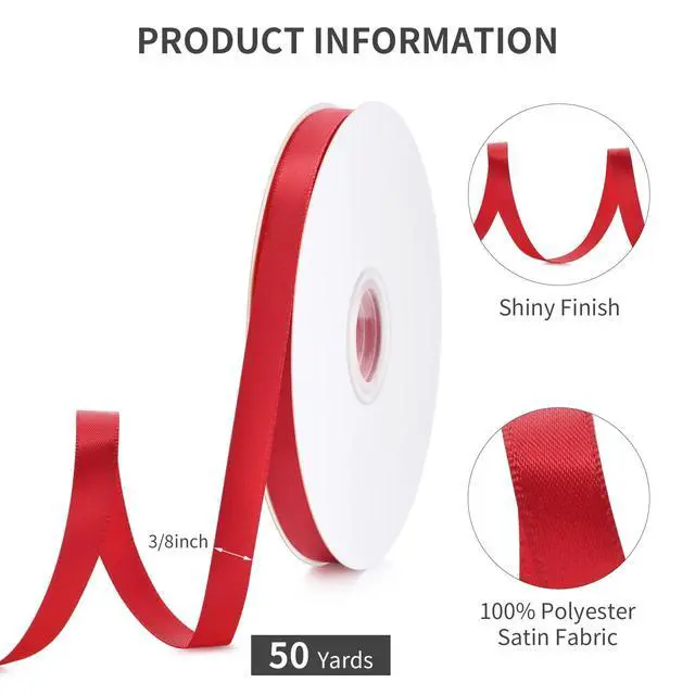 Alt view image 2 of 4 - Red Ribbon 3/8", Ribbon for Gift Wrapping Flower Bouquet Crafts Bow Leis Hair, Satin Fabric Ribbons for Bridal Wedding Party Decoration Every Holiday 50 Yards