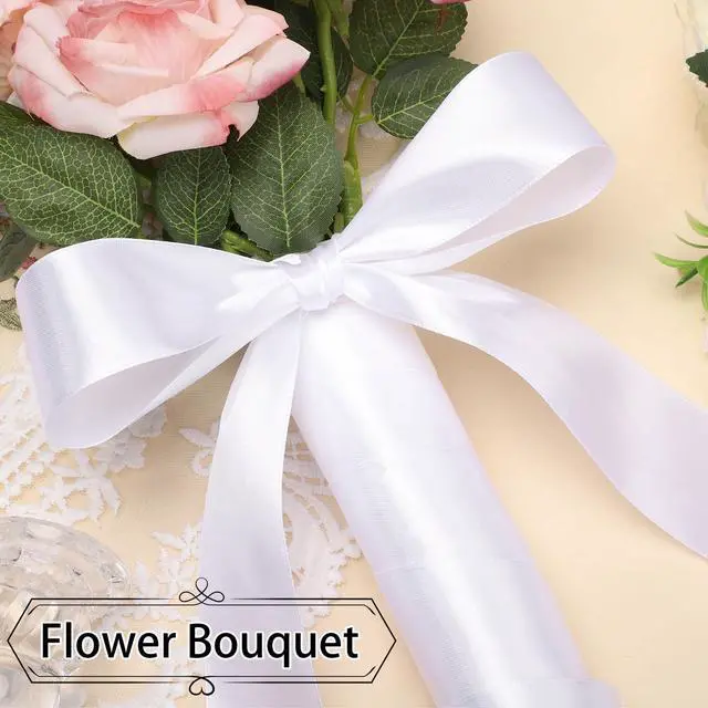 Alt view image 4 of 6 - White Satin Ribbon 1 1/2 Inch 60 Yards Gift Ribbon | Single-sided Polyester Satin, ideal for Bridesmaids Bouquets Bridal Wedding Sash Flowers Bouquet Chair Bows