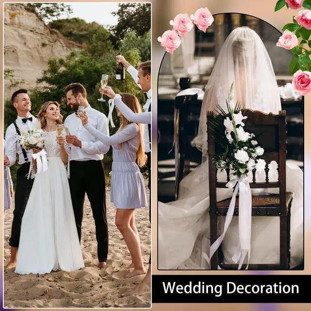 Alt view image 6 of 6 - White Satin Ribbon 1 1/2 Inch 60 Yards Gift Ribbon | Single-sided Polyester Satin, ideal for Bridesmaids Bouquets Bridal Wedding Sash Flowers Bouquet Chair Bows