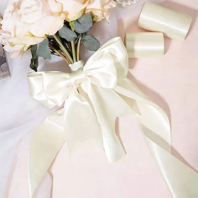 Alt view image 2 of 7 - Ivory Satin Ribbon 3 Inch x 10 Yards Double Faced | Continuous Ivory Ribbon for Wedding Decor, Flower Bouquet, Chair Sashes, Baby Shower, Garland, Gift Wrapping, Craft Project