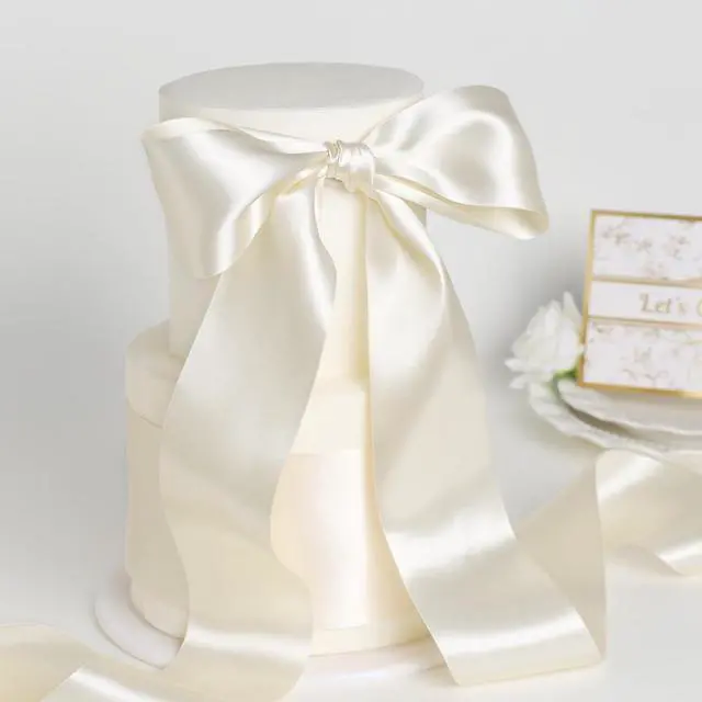 Alt view image 4 of 7 - Ivory Satin Ribbon 3 Inch x 10 Yards Double Faced | Continuous Ivory Ribbon for Wedding Decor, Flower Bouquet, Chair Sashes, Baby Shower, Garland, Gift Wrapping, Craft Project