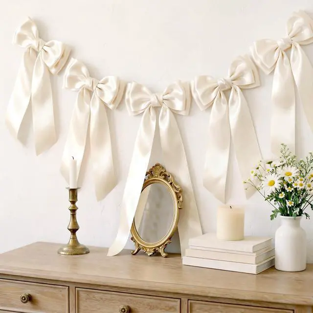 Alt view image 5 of 7 - Ivory Satin Ribbon 3 Inch x 10 Yards Double Faced | Continuous Ivory Ribbon for Wedding Decor, Flower Bouquet, Chair Sashes, Baby Shower, Garland, Gift Wrapping, Craft Project