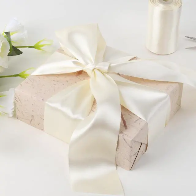 Alt view image 6 of 7 - Ivory Satin Ribbon 3 Inch x 10 Yards Double Faced | Continuous Ivory Ribbon for Wedding Decor, Flower Bouquet, Chair Sashes, Baby Shower, Garland, Gift Wrapping, Craft Project