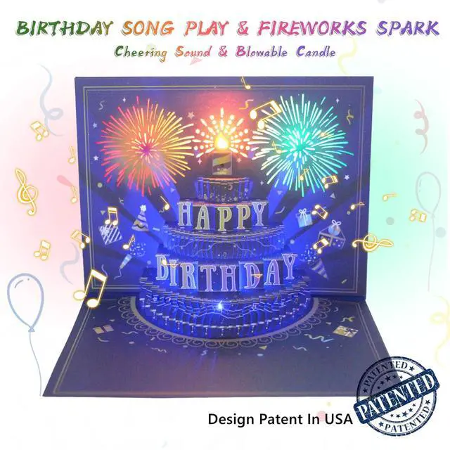 Alt view image 2 of 7 - Pop Up Birthday Card with Music, Light, Firework For Men Women | Play Birthday Song, Fireworks & Lights Dance, Blowable Candle, 3D Musical Happy Birthday Cards Gift for Mom Kids Dad Wife