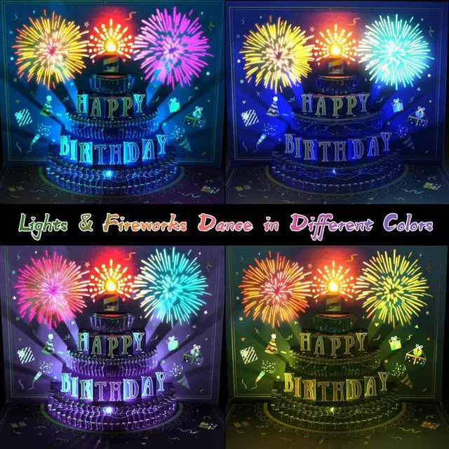 Alt view image 3 of 7 - Pop Up Birthday Card with Music, Light, Firework For Men Women | Play Birthday Song, Fireworks & Lights Dance, Blowable Candle, 3D Musical Happy Birthday Cards Gift for Mom Kids Dad Wife
