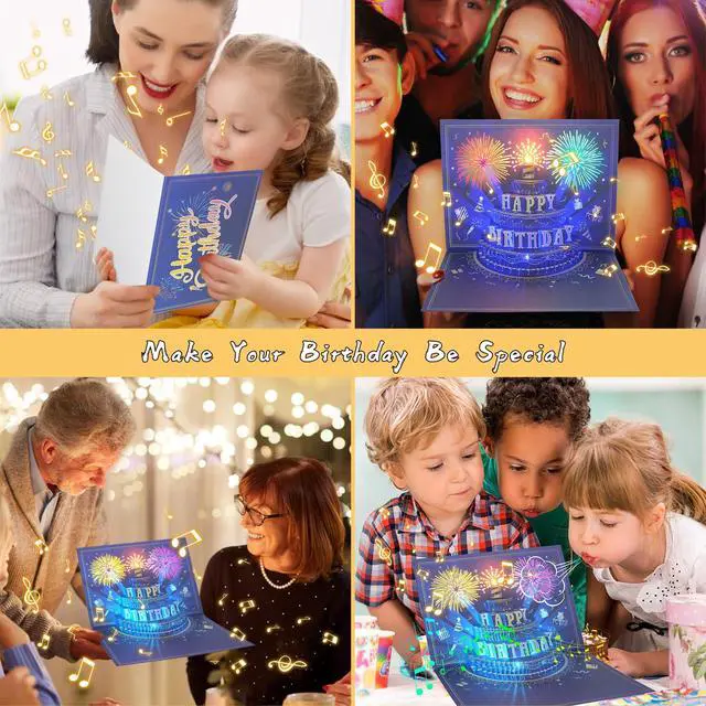 Alt view image 6 of 7 - Pop Up Birthday Card with Music, Light, Firework For Men Women | Play Birthday Song, Fireworks & Lights Dance, Blowable Candle, 3D Musical Happy Birthday Cards Gift for Mom Kids Dad Wife
