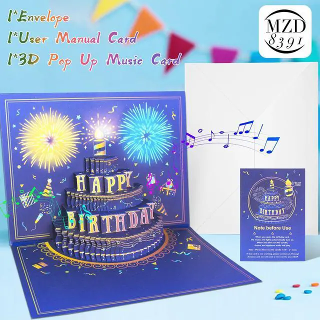 Alt view image 5 of 7 - Pop Up Birthday Card with Music, Light, Firework For Men Women | Play Birthday Song, Fireworks & Lights Dance, Blowable Candle, 3D Musical Happy Birthday Cards Gift for Mom Kids Dad Wife