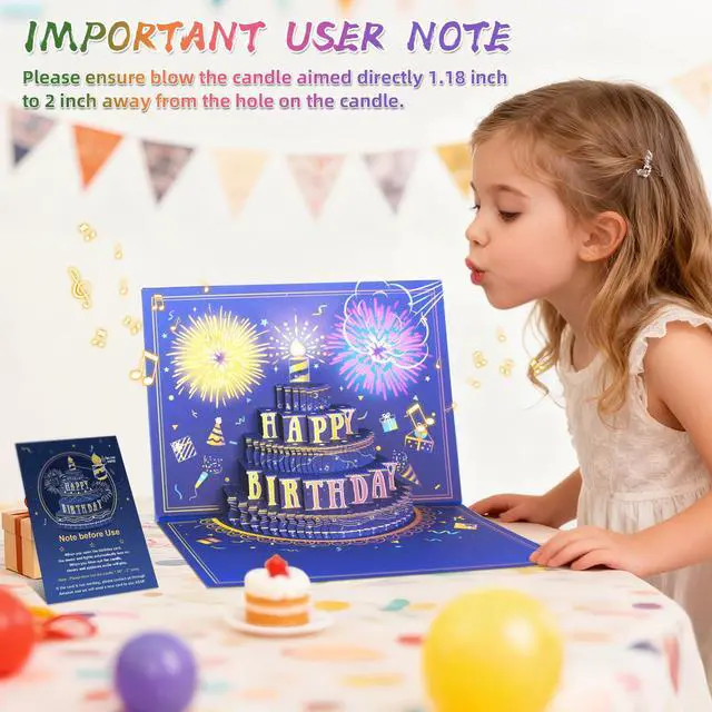 Alt view image 7 of 7 - Pop Up Birthday Card with Music, Light, Firework For Men Women | Play Birthday Song, Fireworks & Lights Dance, Blowable Candle, 3D Musical Happy Birthday Cards Gift for Mom Kids Dad Wife