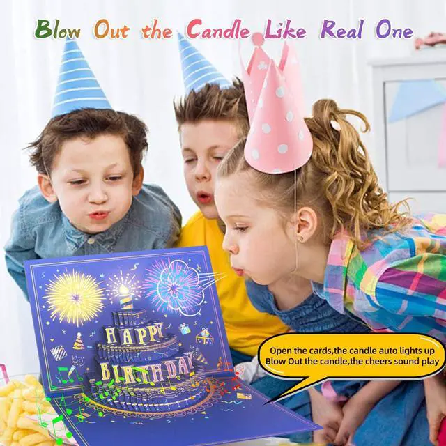 Alt view image 4 of 7 - Pop Up Birthday Card with Music, Light, Firework For Men Women | Play Birthday Song, Fireworks & Lights Dance, Blowable Candle, 3D Musical Happy Birthday Cards Gift for Mom Kids Dad Wife