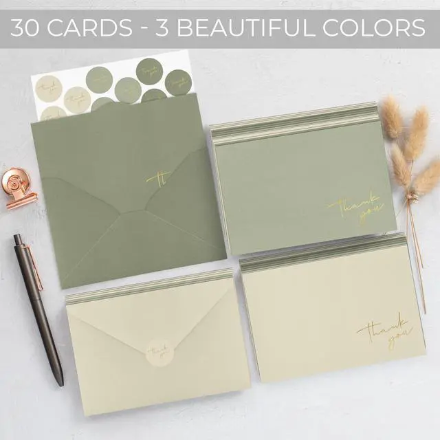 Alt view image 4 of 7 - Beautiful Thank You Cards Set of 30 With Envelopes and Stickers | Elegant Blank Cards for Personalized Notes - Bulk Stationary Set for All Occasions Incl. Weddings, Business & Baby Showers