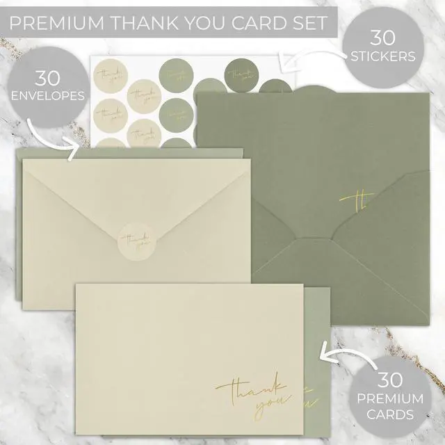 Alt view image 7 of 7 - Beautiful Thank You Cards Set of 30 With Envelopes and Stickers | Elegant Blank Cards for Personalized Notes - Bulk Stationary Set for All Occasions Incl. Weddings, Business & Baby Showers