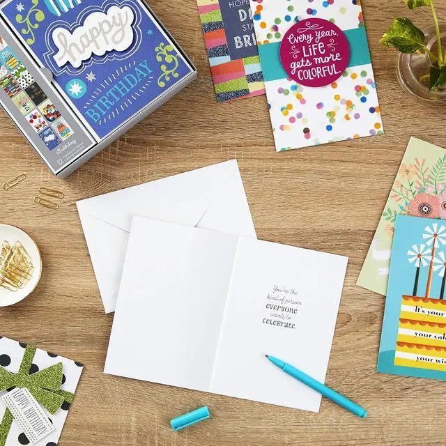 Alt view image 2 of 7 - Birthday Cards with Envelopes, Assorted 12-Pack (Happy!) | Hand-embellished details with glitter and ribbon. White envelopes included. Premium paper stock., 4.7 x 6.8 in