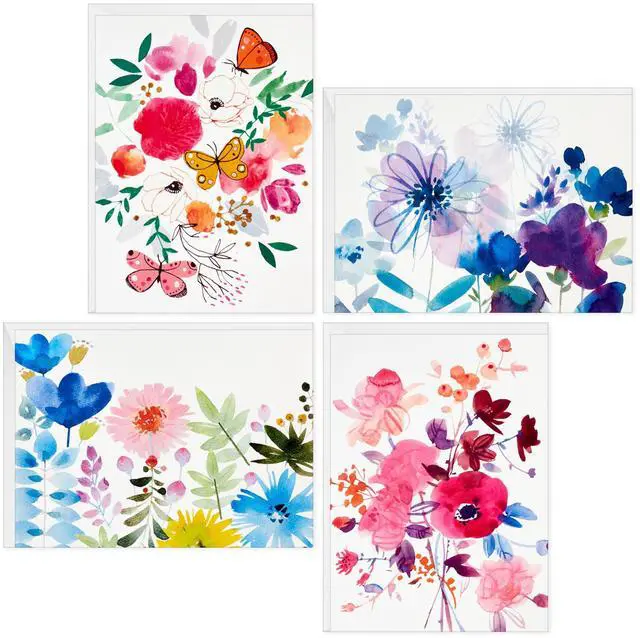 Main image of Blank Cards with Envelopes, Assorted 48-Pack (Painted Flowers) | Painted Floral Artwork in Four Styles, Coordinating Envelopes, Premium Paper Stock, 3.8 x 5.2 in
