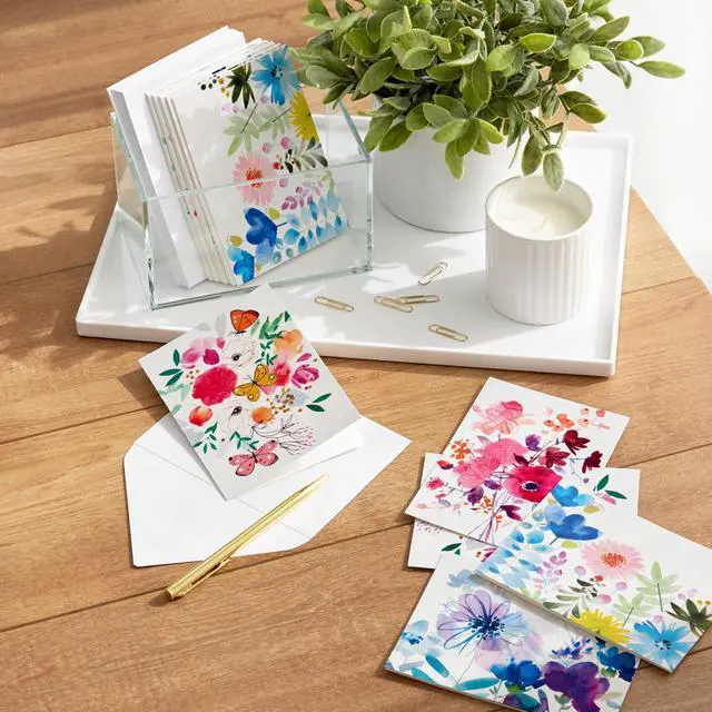 Alt view image 2 of 7 - Blank Cards with Envelopes, Assorted 48-Pack (Painted Flowers) | Painted Floral Artwork in Four Styles, Coordinating Envelopes, Premium Paper Stock, 3.8 x 5.2 in
