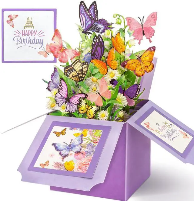 Main image of Birthday Cards for Women, Butterfly Pop Up Card Box | Happy Birthday Gifts Cards for Women, Daughter, Mom, Sister, Friend, Butterflies Greeting Card with Blank Notecard & Envelope