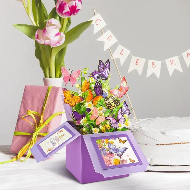 Alt view image 5 of 7 - Birthday Cards for Women, Butterfly Pop Up Card Box | Happy Birthday Gifts Cards for Women, Daughter, Mom, Sister, Friend, Butterflies Greeting Card with Blank Notecard & Envelope