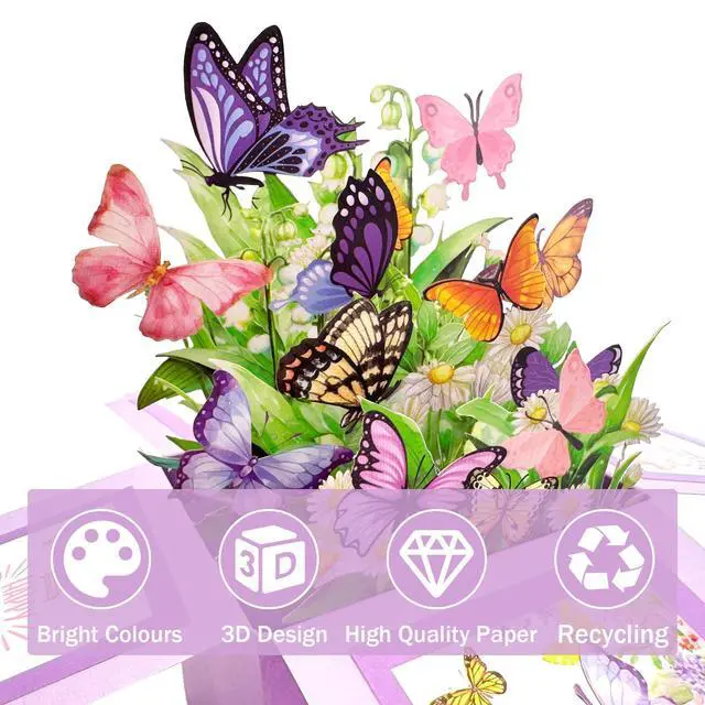 Alt view image 7 of 7 - Birthday Cards for Women, Butterfly Pop Up Card Box | Happy Birthday Gifts Cards for Women, Daughter, Mom, Sister, Friend, Butterflies Greeting Card with Blank Notecard & Envelope