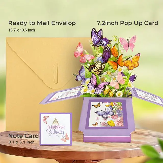 Alt view image 2 of 7 - Birthday Cards for Women, Butterfly Pop Up Card Box | Happy Birthday Gifts Cards for Women, Daughter, Mom, Sister, Friend, Butterflies Greeting Card with Blank Notecard & Envelope
