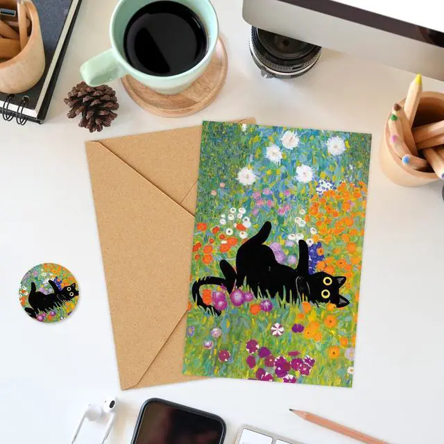 Alt view image 5 of 7 - 36 Pack Black Cat Painting Greeting Card Floral Animal Blank Note Card With Envelope Matching Seal Sticker for Spring Party Favor Supplies, 4 x 6 Inch