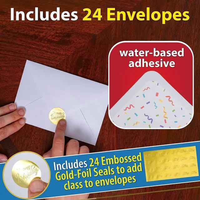 Alt view image 4 of 6 - 24 Pack Unique Gold Foil Birthday Cards with Envelopes & Stickers | 4x6 Inches Blank Happy Birthday Cards Assortment in Bulk for Family, Kids, Friends, Work & Office Celebrations.