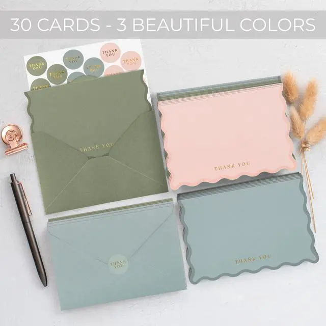 Alt view image 5 of 7 - Beautiful Thank You Cards Set of 30 With Envelopes and Stickers | Elegant Blank Cards for Personalized Notes - Bulk Stationary Set for All Occasions Incl. Weddings, Business & Baby Showers