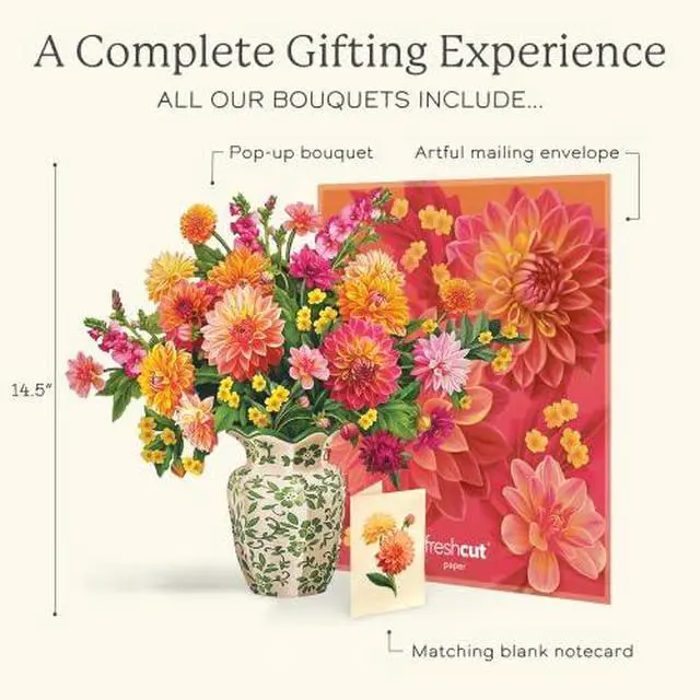 Alt view image 4 of 7 - Dahlia Sunrise 14.5 Inch Life-Sized 3D Pop Up Cards Greeting Card, Birthday, Mothers Day, Thank You, Gifts for Mom and Her Includes Notecard and Envelope