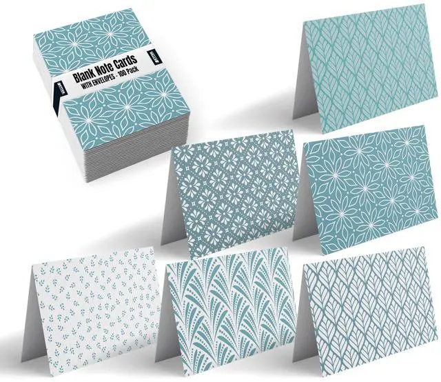 Main image of B 100-Pack All Occasion Greeting Cards, Assorted Blank Note Cards, 4 x 6 inch, 6 Blue Hue Floral Designs, Blank Inside, with Envelopes, 100 Pack