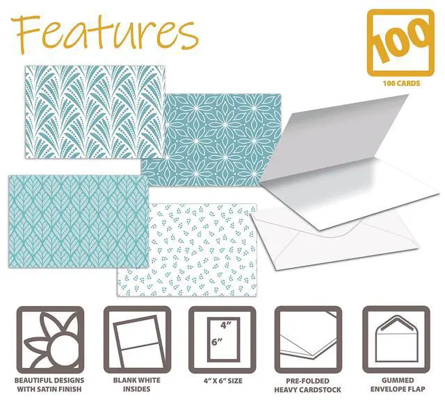 Alt view image 2 of 5 - B 100-Pack All Occasion Greeting Cards, Assorted Blank Note Cards, 4 x 6 inch, 6 Blue Hue Floral Designs, Blank Inside, with Envelopes, 100 Pack