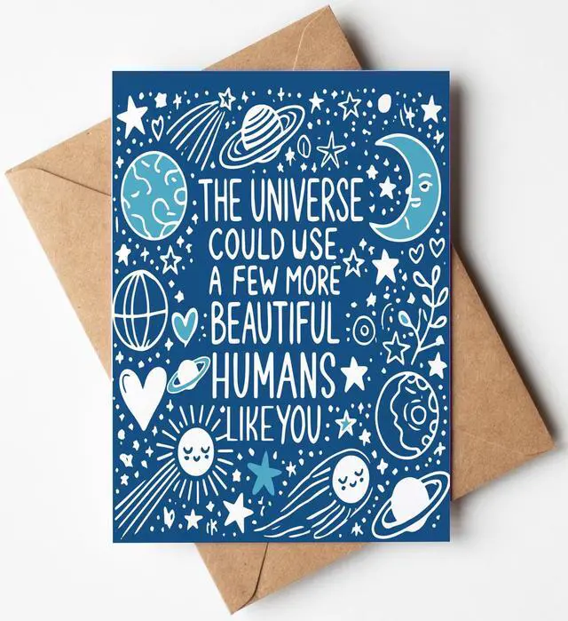 Alt view image 2 of 7 - The Universe Could Use a Few More Beautiful Humans Like You Greeting Card - Thoughtful Moon and Stars Just Because Birthday Gift Idea for Women Him Her - Thinking of You Gift Best Friend Bestie Sister