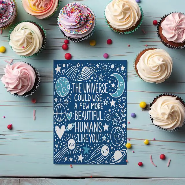 Alt view image 7 of 7 - The Universe Could Use a Few More Beautiful Humans Like You Greeting Card - Thoughtful Moon and Stars Just Because Birthday Gift Idea for Women Him Her - Thinking of You Gift Best Friend Bestie Sister