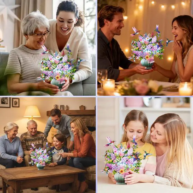Alt view image 6 of 7 - Birthday Cards for Women, Hummingbird Oasis with Light & Music | 10 Inch Bouquet Happy Birthday Card, 3D Pop Up Birthday Gift Card for Wife Mom Daughter Sister (Blank Notecard & Envelope)