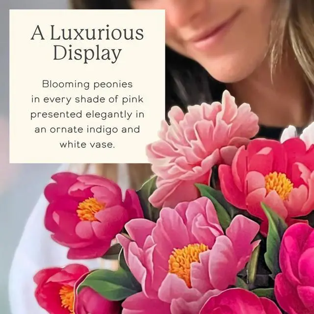 Alt view image 3 of 7 - Peony Paradise 13 Inch Life-Sized 3D Pop Up Card Birthday, Mothers Day, Thank You, Gifts for Mom and Her Includes Notecard and Envelope