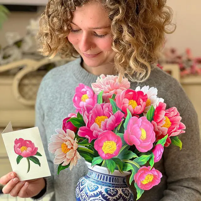 Alt view image 6 of 7 - Peony Paradise 13 Inch Life-Sized 3D Pop Up Card Birthday, Mothers Day, Thank You, Gifts for Mom and Her Includes Notecard and Envelope