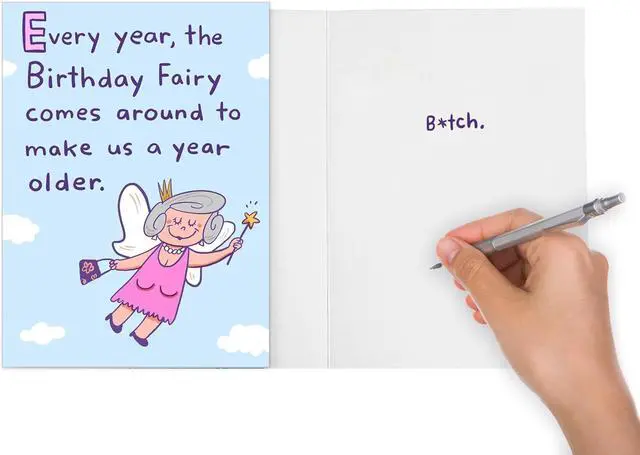 Alt view image 3 of 5 - Birthday Card for Women, Men, Friends! Hilarious Birthday Fairy Joke | Funny Message Inside, Professionally Printed, 5 x 7 Premium Cardstock, Envelope Included, Protective Sleeve, For Big Laughs!