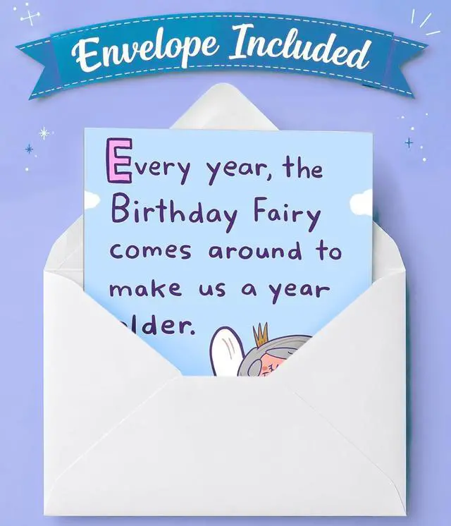 Alt view image 4 of 5 - Birthday Card for Women, Men, Friends! Hilarious Birthday Fairy Joke | Funny Message Inside, Professionally Printed, 5 x 7 Premium Cardstock, Envelope Included, Protective Sleeve, For Big Laughs!