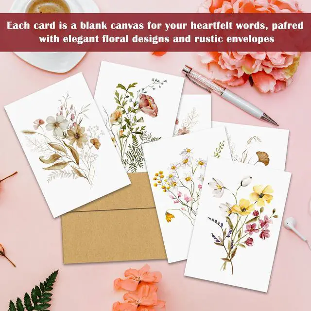 Alt view image 5 of 7 - Blank Cards,Blank Greeting Cards 4x6,30 Pack 6 Assorted Floral Designs Blank Greet Cards with envelopes,Note Cards with Envelopes,Blank Cards with Envelopes