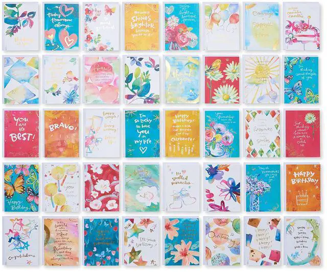 Main image of 41-Count Card Pack designed by Kathy Davis Studios, All-Occasion Watercolor Florals & Gold Foil Accents