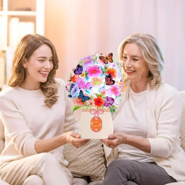 Alt view image 3 of 6 - Birthday Cards, Light and Music Happy Birthday Card for Women | Lily and Butterflies 10 Inch Forever Flower Bouquet, 3D Pop Up Birthday Gift Card for Women Wife Mom Daughter Sister