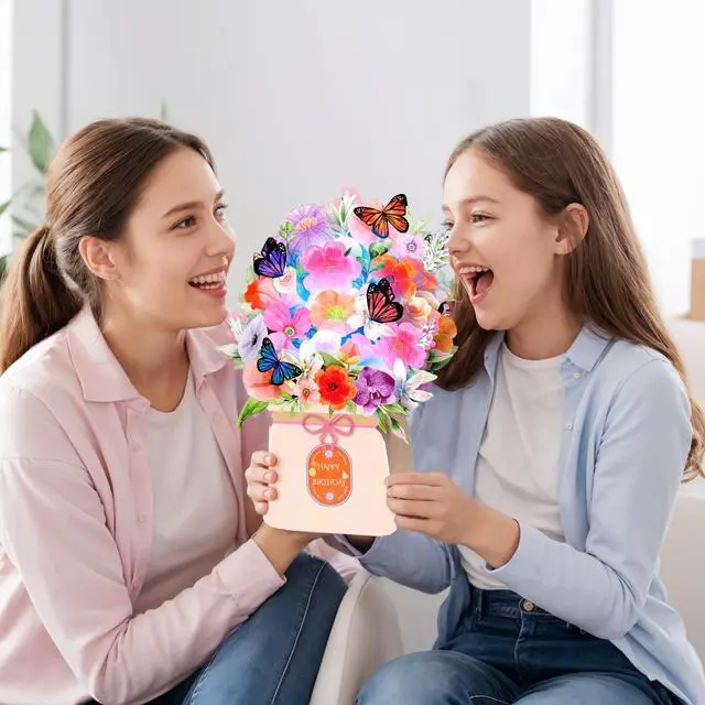 Alt view image 4 of 6 - Birthday Cards, Light and Music Happy Birthday Card for Women | Lily and Butterflies 10 Inch Forever Flower Bouquet, 3D Pop Up Birthday Gift Card for Women Wife Mom Daughter Sister